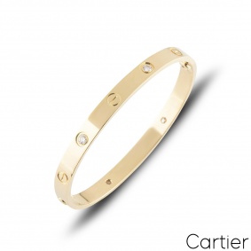 Cartier Yellow Gold Half Diamond Love Bracelet Size 18 B6035918